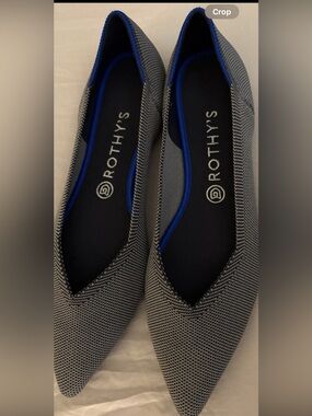 Rothy's Women’s Gray Knit Pointed Slip-On Flats with Blue Trim